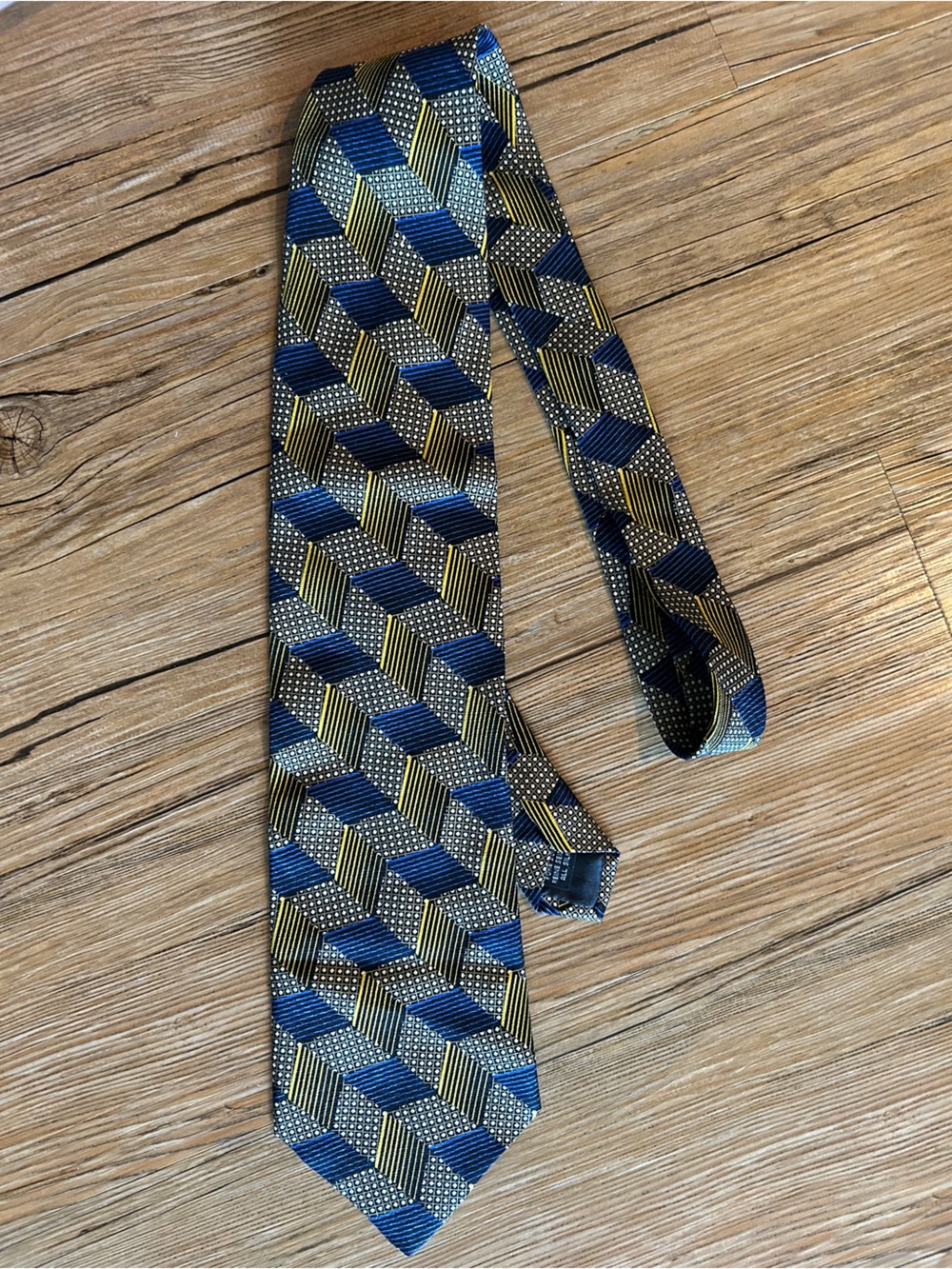 Emilio Romano Men's 100% Silk Handmade Italy Geometric Woven Tie Blue/Gold/Black